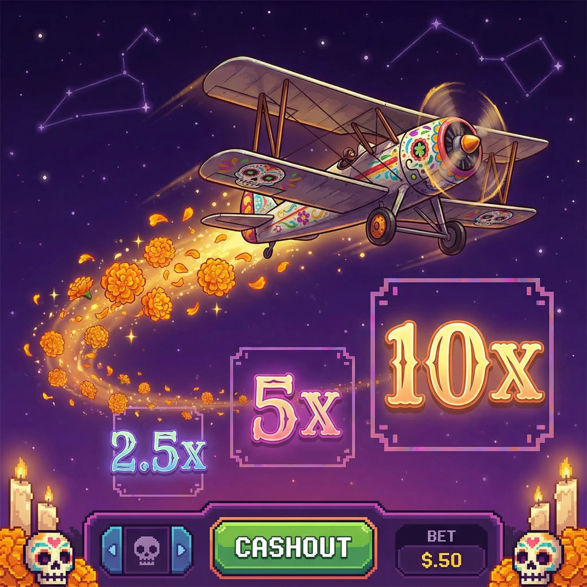 Juego Aviator con avión vintage y multiplicadores en Powbet Casino