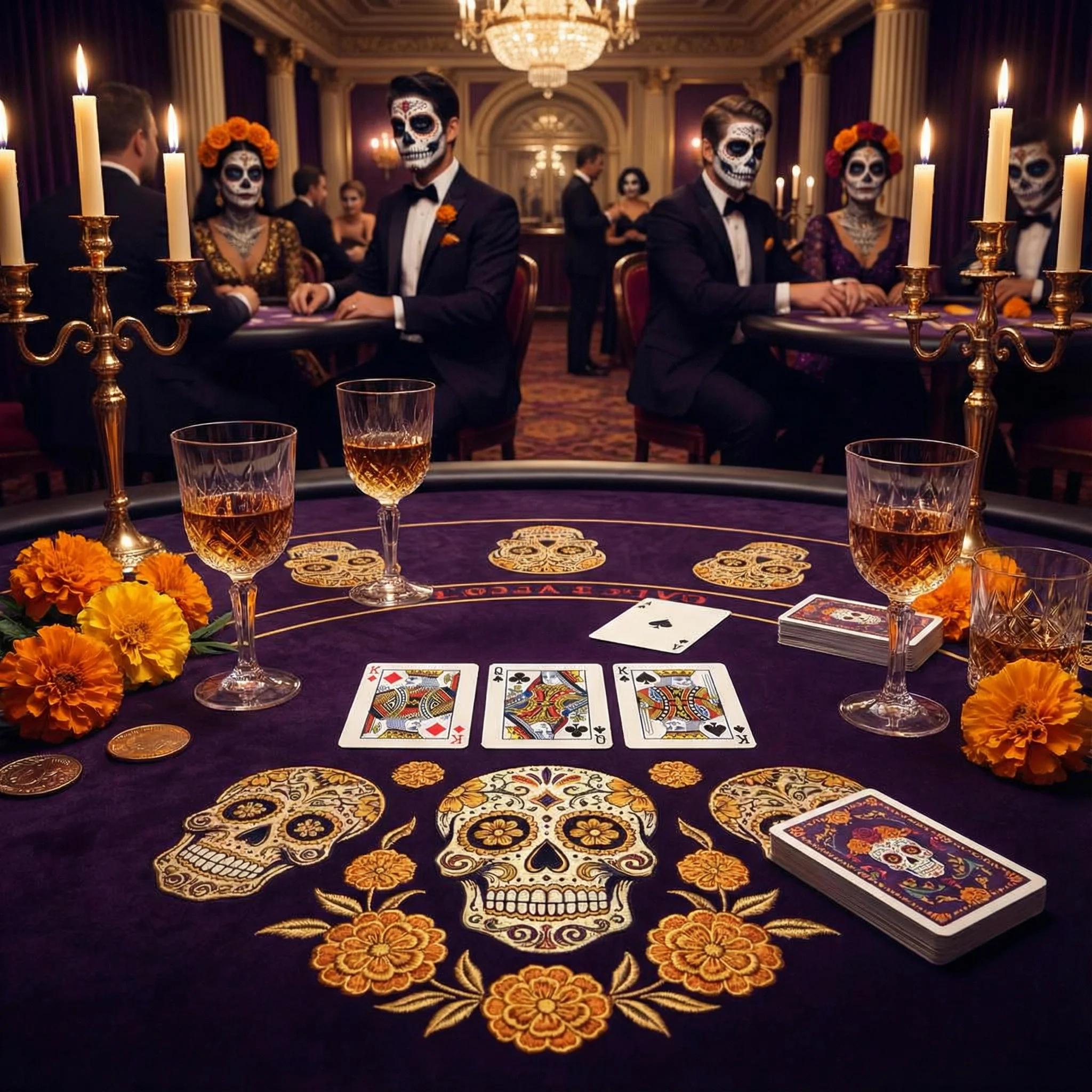 Mesa de bacará elegante con ambiente de casino mexicano